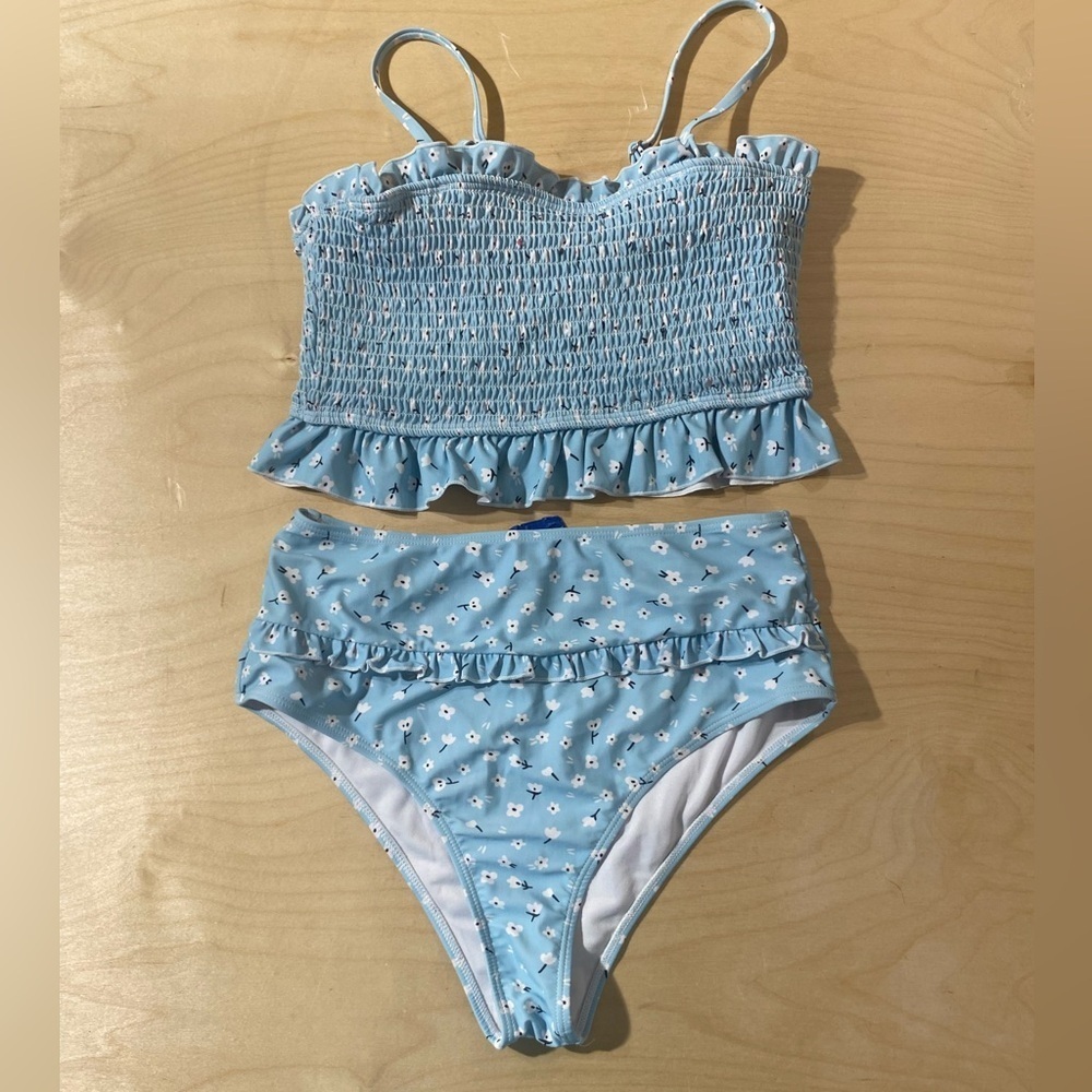 Blue Floral Smocked Bikini Set Medium (DS)